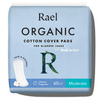 Rael Incontinence Pads for Women, Organic Cotton Cover, Postpartum Essential, Heavy Absorbency, Bladder Control, 4-Layer Core with Leak Guard Technology, Long Length (Moderate, 60 Count)