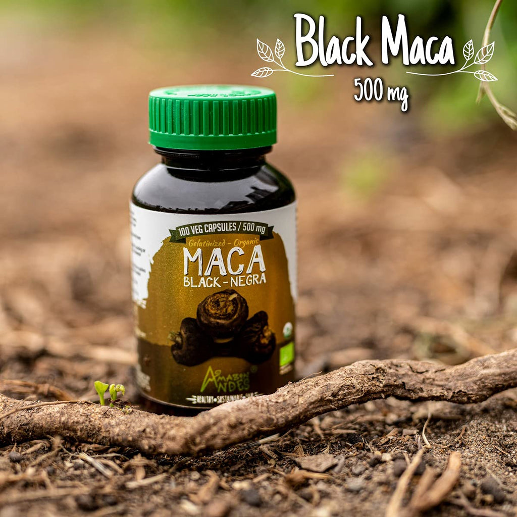Black Maca Root Capsules l Organic Vegan Pills l 1500mg per Serving l Reproductive Health for Men l Natural Energy Booster l Adaptogen Function l Non GMO and Gluten Free l Amazon Andes