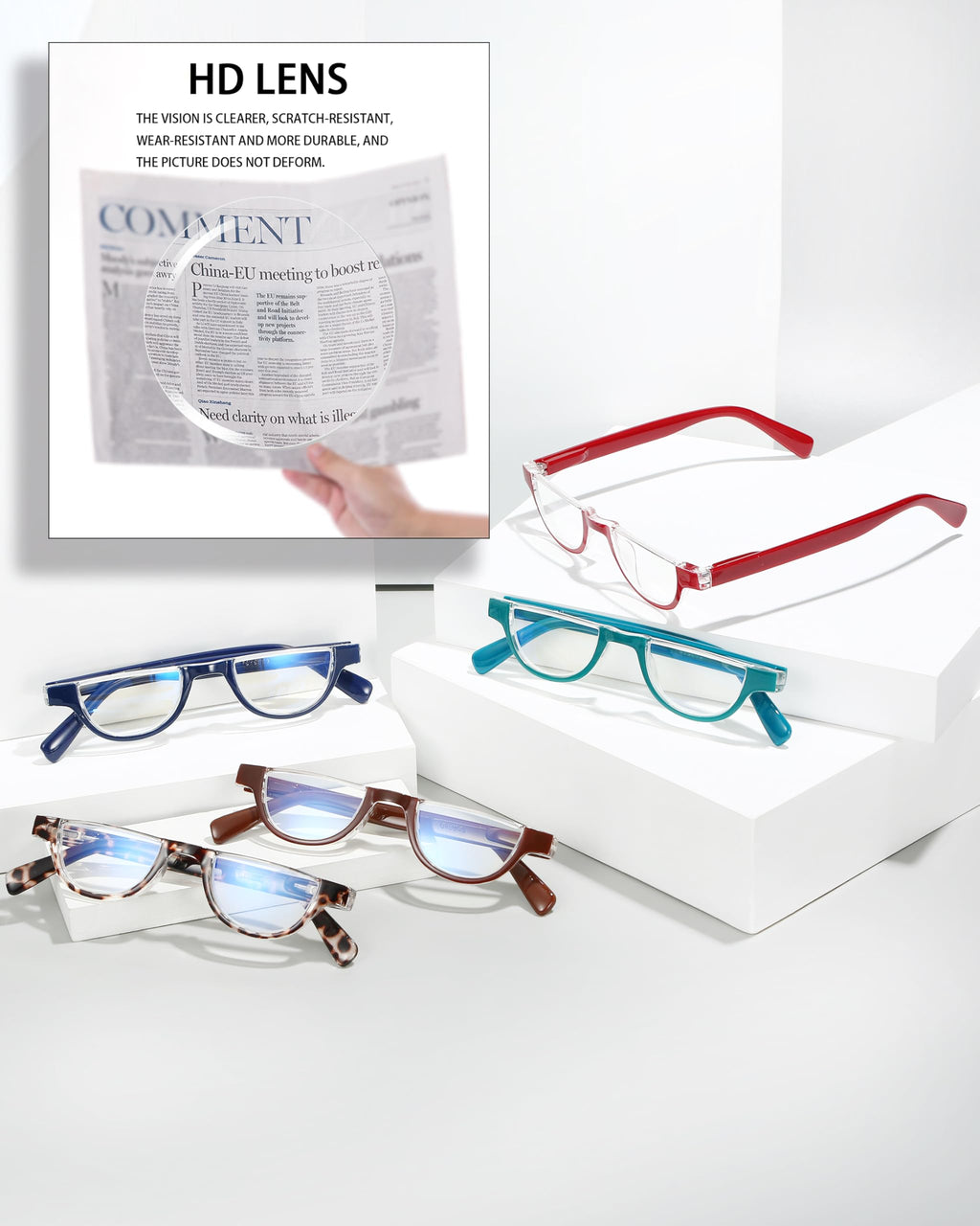 EYEURL Half Frame Reading Glasses for Women-5 Pack Blue Light Blocking Glasses Fashion Rimless Computer Readers for Women Anti UV Ray Eyeglasses with Spring Hinges,2.5