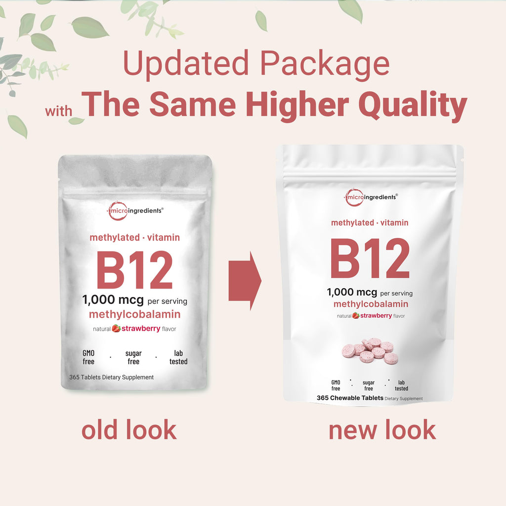 Micro Ingredients Vitamin B12 1,000 mcg | Methylcobalamin – 365 Chewable Tablets | Fast Dissolve, Natural Strawberry Flavor | Supports Energy & Metabolism Health | Vegan, Non-GMO, Gluten Free