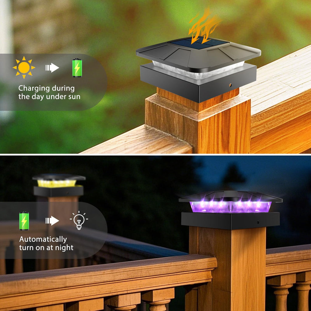 Peasur 4x4 Post Solar Lights RGB Color Changing, 2 Pack Post Cap Light Fits 4×4/3.5×3.5 Wood/Vinyl Posts, Waterproof Fence Top Lighting for Wood/Vinyl Posts for Outside Deck Mailbox Porch Railing