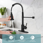 KHQF Kitchen Faucet with Pull Down Sprayer,Commercial Single Handle Stainless Steel Kitchen Faucets with Deck Plate (Matte Black)