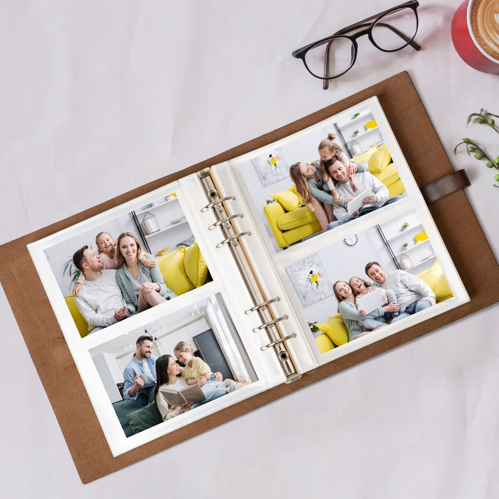 Photo Album 4x6 300 Photos, Genuine Leather Photo Albums with Writing Space with 30 Writing Paper, Travel Family Wedding Kids Graduation Ultrasound Baby Picture Album Scrapbook Photo Album (Simple)