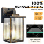 hameso 2 Pack Outdoor Wall Lights with Dusk to Dawn Sensor, Waterproof Exterior Lights for House Porch and Garage, Black Brush Gold Metal Wall Sconce with Textured Glass