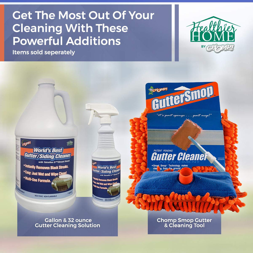 Chomp! Microfiber Gutter Cleaner Tool: Ultimate Gutter Cleaning Smop for All Types of Rain Gutters, Siding and Metal Trim - Instantly Clean Black Streaks, Mold, Mildew, Algae, Dirt and More