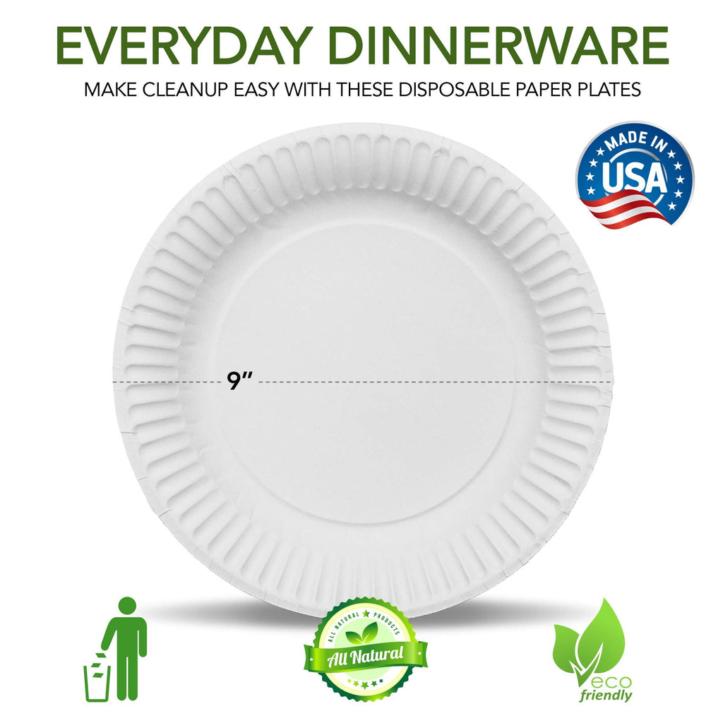 Stock Your Home 9-Inch Paper Plates Uncoated, Everyday Disposable Plates 9" Paper Plate Bulk, White, 1000 Count
