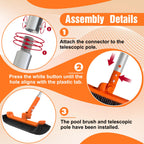 LAANPOLE Pool Brush with Pole, 16FT Heavy Duty Telescopic Pool Pole with 18" Pool Brush, Swimming Pool Scrubber Brush Head for Cleaning Walls, Tiles & Floors