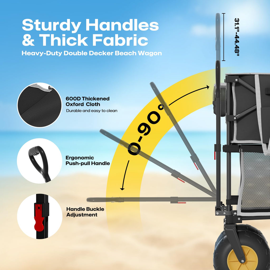VELUVIA 400L Double Decker Beach Wagon with Big Balloon Wheels for Sand
