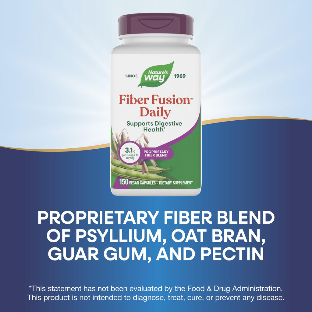 Nature's Way Fiber Fusion Daily, Psyllium Husk Capsules with Oat Bran, Guar Gum, Pectin, Digestive Health Support*, Vegan, 150 Capsules (Packaging May Vary),(Pack of 2)