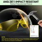 TICONN 12 Clear Safety Glasses for Men and Women, Safety Goggles with Scratch Impact Resistant Meets ANSI Z87.1 Standard (Yellow, 12 Pack)