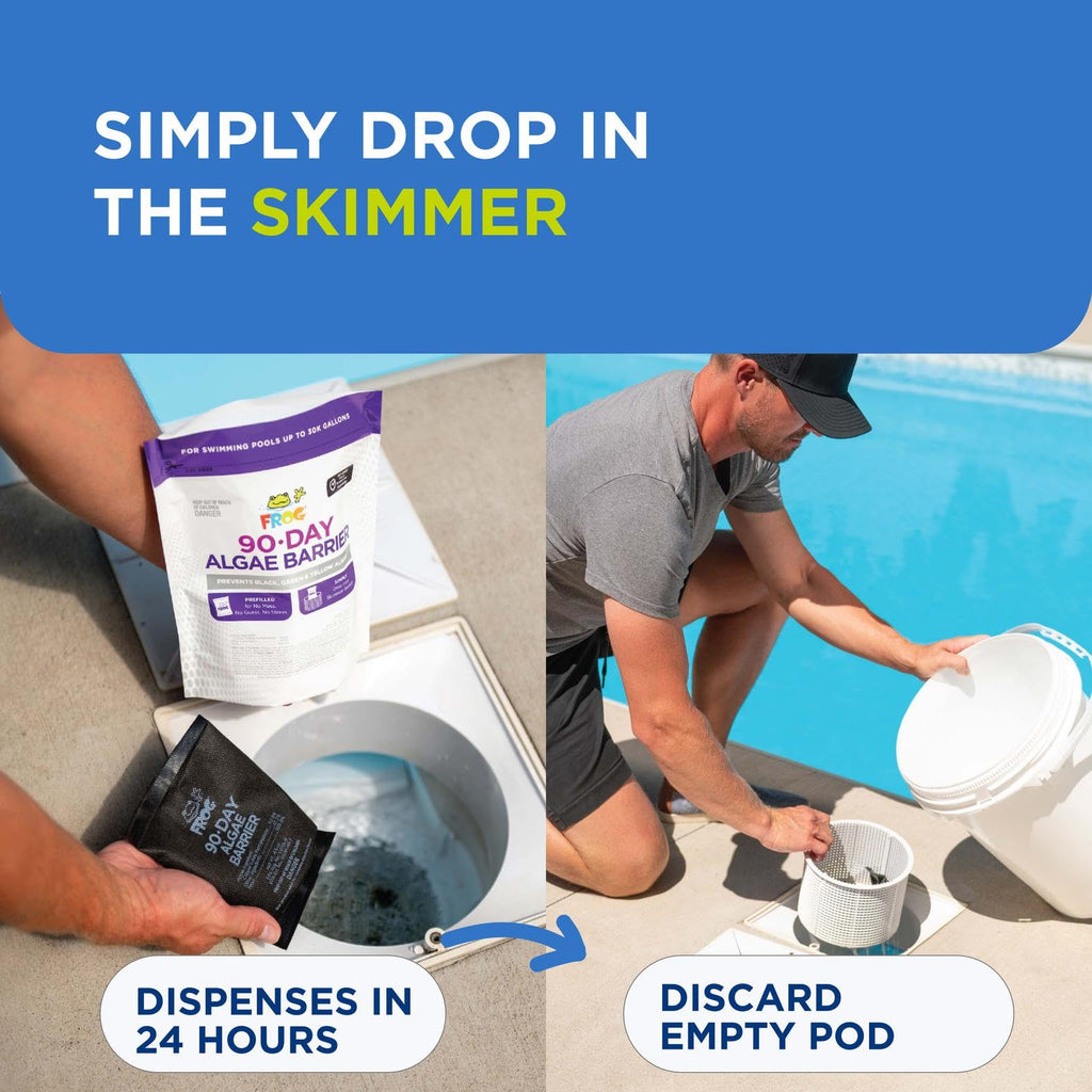 FROG 90-Day Algae Barrier - Dry Formula Algaecide Prevents Black, Green and Yellow Algae for Pools up to 30,000 Gallons - Pool Maintenance & Algae Prevention - 3 Pods