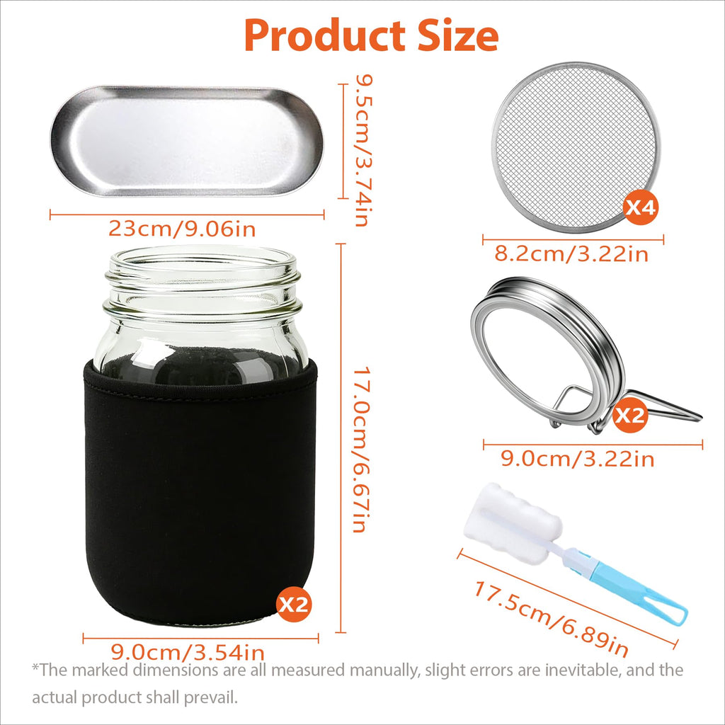 Sprouting Jars Kit, 2 Wide Mouth Mason Jars with 316 Stainless Steel Lids