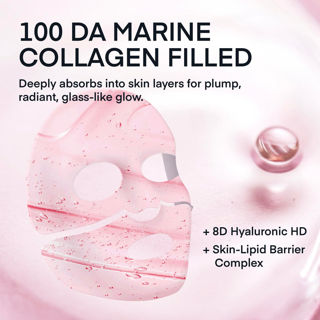 TEREZ & HONOR Korean Real Deep Bio Collagen Face Mask - 4ea x 33g Hydrogel Overnight Masks for Deep Hydration, Glowing, Pore Minimizing, Elasticity, Fragrance-Free, 100 Da Ultra-Low Molecular Collagen