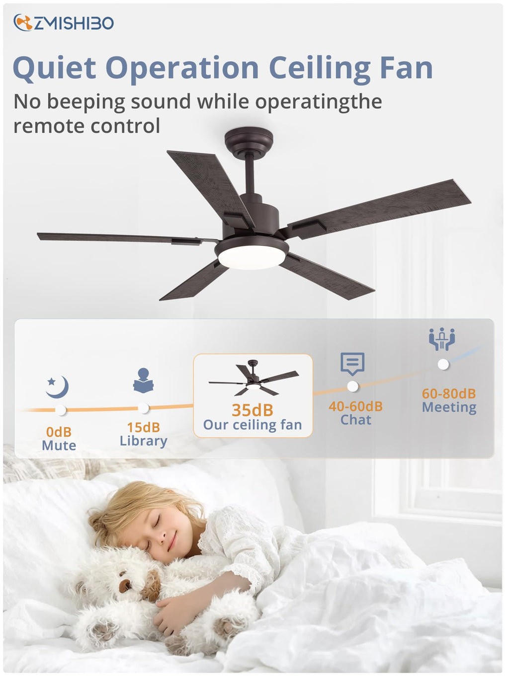 ZMISHIBO 52 inch Bronze Ceiling Fans with Lights and Remote, Indoor/Outdoor Farmhouse Ceiling Fan for Bedroom Living Room Patio, 6 Speed Reversible Quiet DC Motor, 3 CCT, Dual Finish Blades
