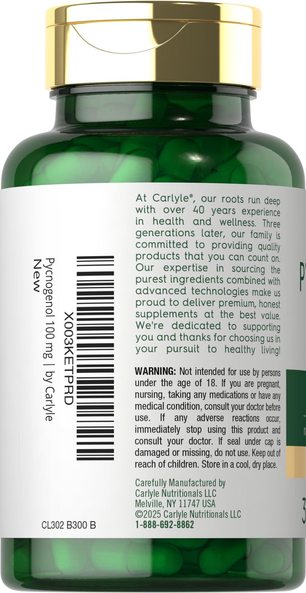 Carlyle Pycnogenol 100mg | 30 Capsules | French Maritime Pine Bark Extract | Pinus Pinaster | Non-GMO and Gluten Free Supplement