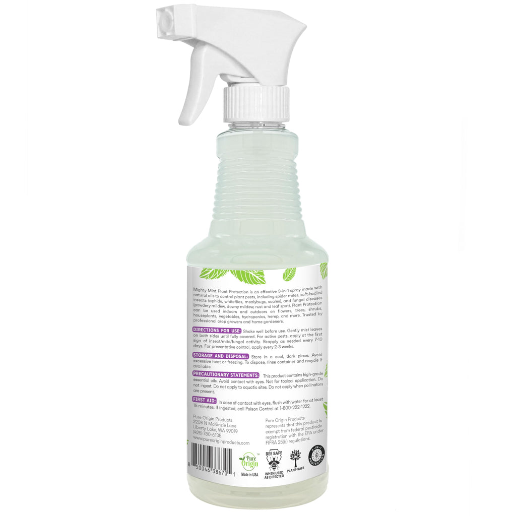 Mighty Mint Peppermint Oil Plant Protection Spray – Insect & Pest Control for Gnats, Spider Mites & Aphids – Plant-Based, Easy-to-Use - 16 oz