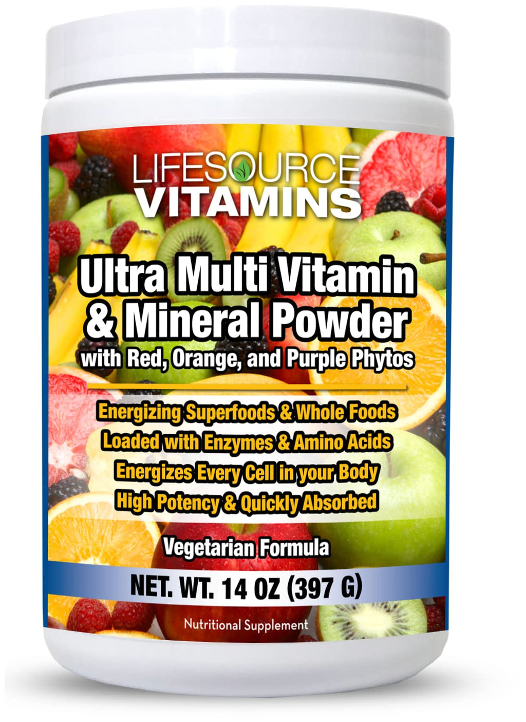LifeSource Vitamins Ultra Multi Vitamin & Mineral Powder w/Phytos Reds Phyto Purples and Phyto Oranges - 30 Day Supply