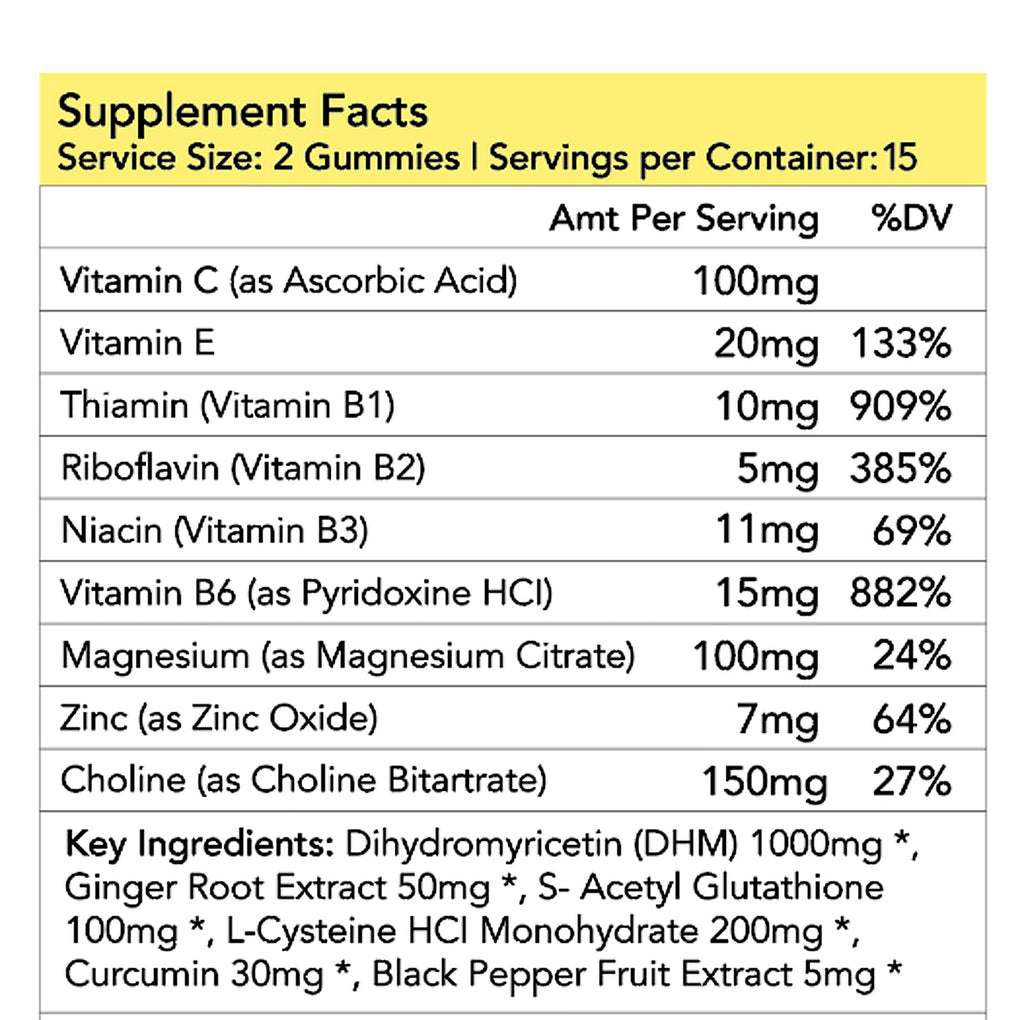 FANDICK DHM 1000 dihydromyricetin Gummies(30 Counts), Ginger Root Extract 50mg, HCI - 200mg, Black Pepper Extract 5mg, and Supplement Enhanced Electrolyte Anti Alcohol Pectin Gummies