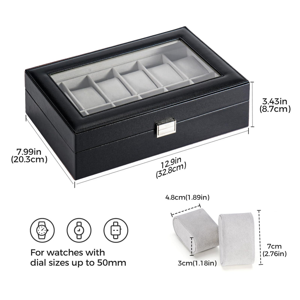 ProCase Watch Box Organizer, 12 Slot Watch Display Case, Black