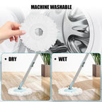 Spin Mop and Bucket with Wringer Set, 360° Spinning Mop Bucket System with 3 Microfiber Mop Replacement Heads, Adjustable Handle for Floor Cleaning (Light Blue)