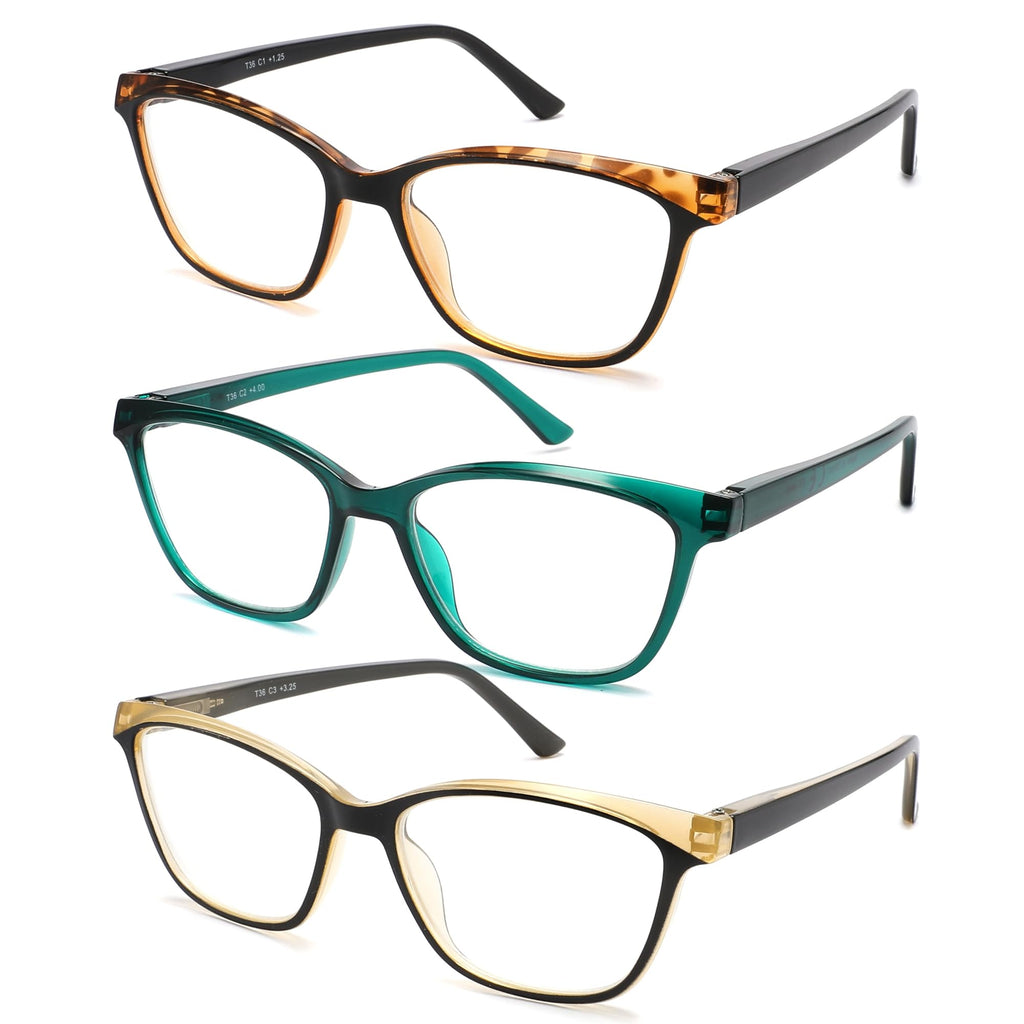 STARTONYOU Reading Glasses for Women, 3-Pack Blue Light Computer Eyeglasses, Cat-Eye Fashion Full Frame with Spring Hinge Ladies Readers +1.5diopter