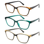 STARTONYOU Reading Glasses for Women, 3-Pack Blue Light Computer Eyeglasses, Cat-Eye Fashion Full Frame with Spring Hinge Ladies Readers +1.5diopter