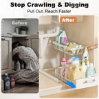 REALINN Under Sink Organizer, L-Shaped 2 Tier Pull Out Cabinet Organizer