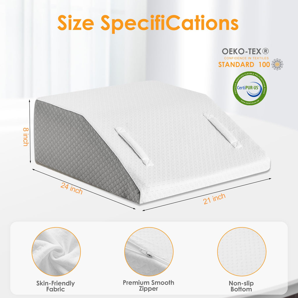 Ruqmuis Leg Elevation Pillow for After Surgery, 8inch Foam Leg Elevating Pillow for Swelling and Blood Circulation, Leg Wedge Pillow for Sleeping, Knee Pillow for Knee Hip Ankle Pain Relief, White