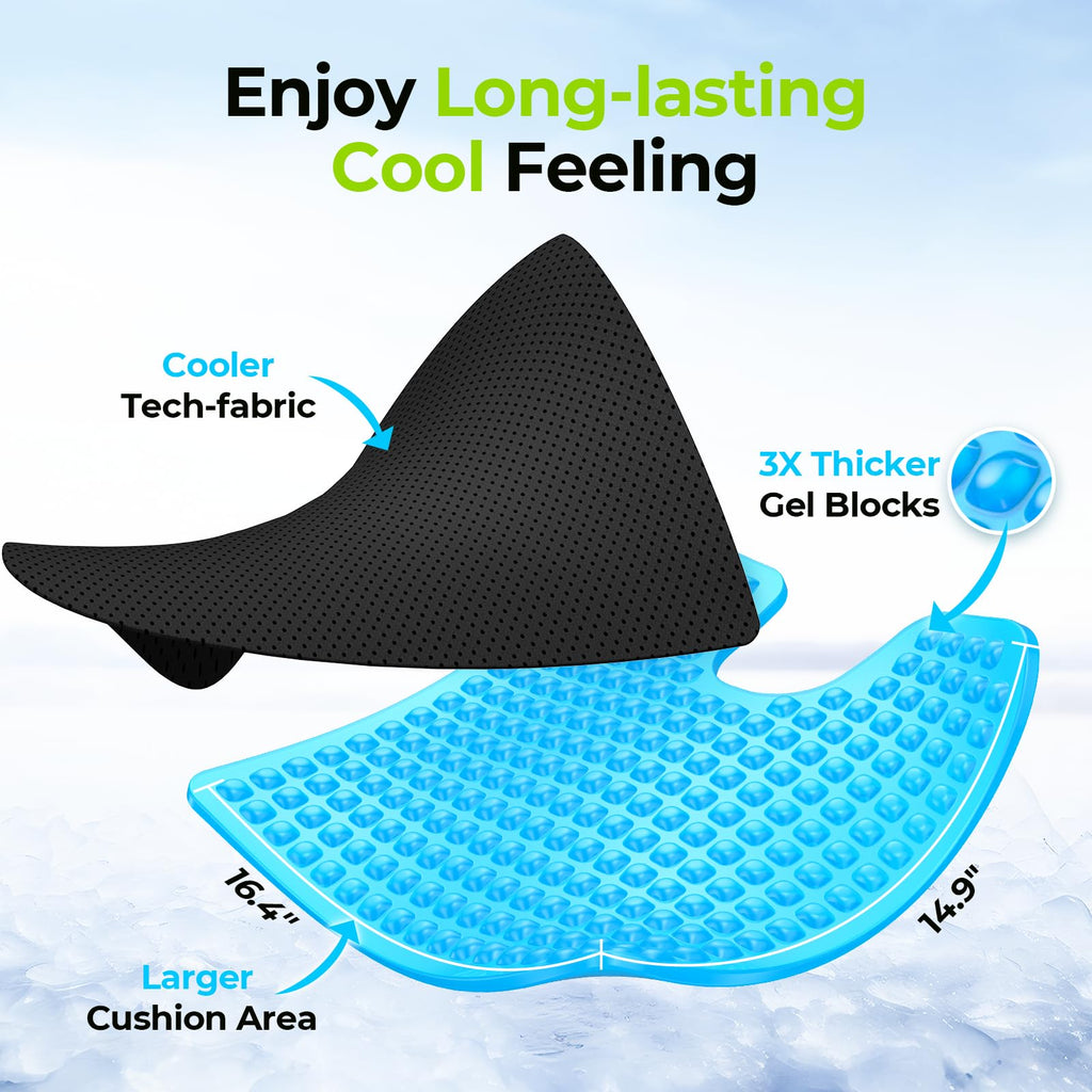 AUVON Gel Wheelchair Seat Cushion, Relieve Sciatica, Back, Coccyx, Pressure Sore and Ulcer Pain, Refreshing Ergonomic Chair Cushion with Waterproof Silk Fabric, Anti-Slip Cover