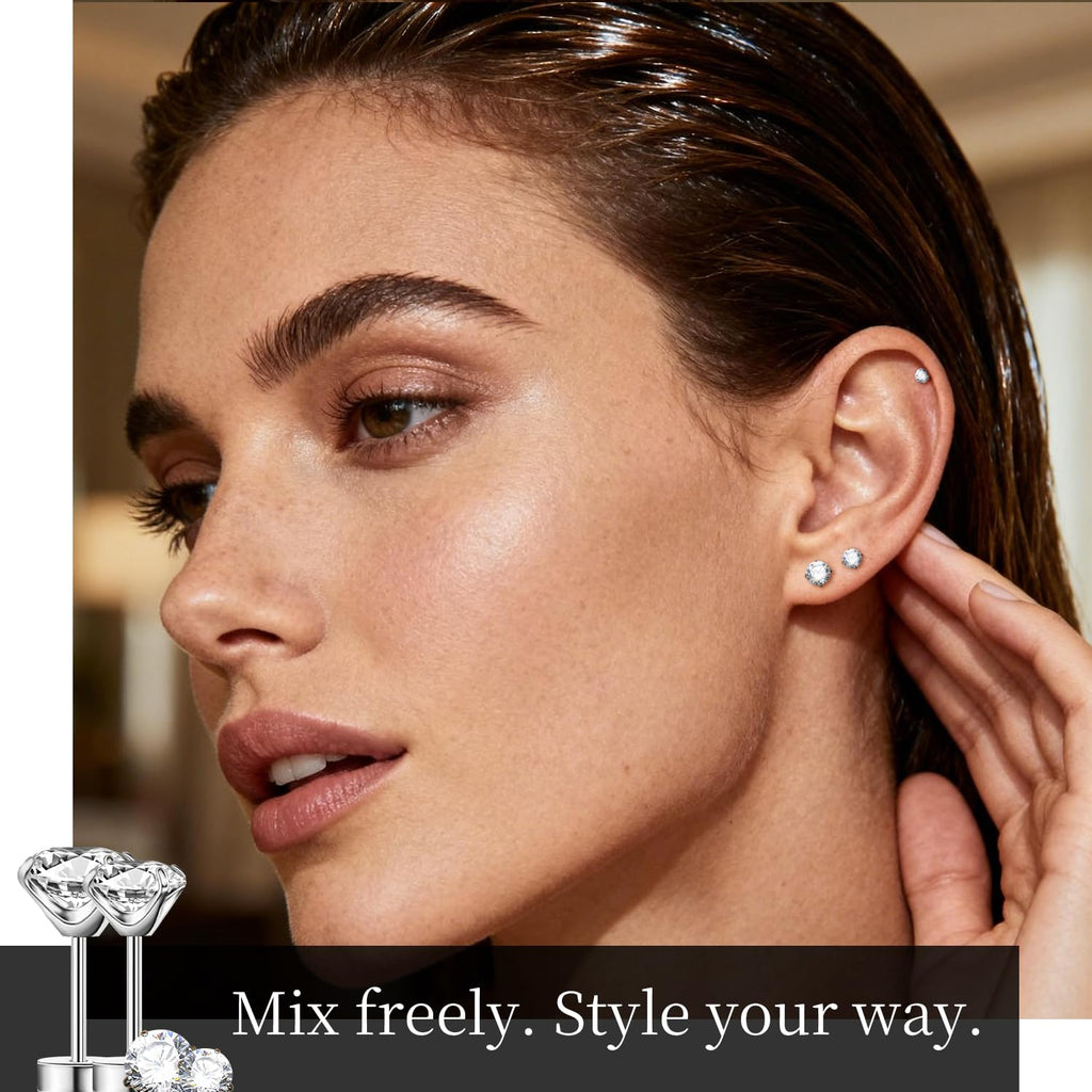 XUU 20G Titanium Flat Back Earrings 3-6mm 4 Pair Set for Sensitive Ears