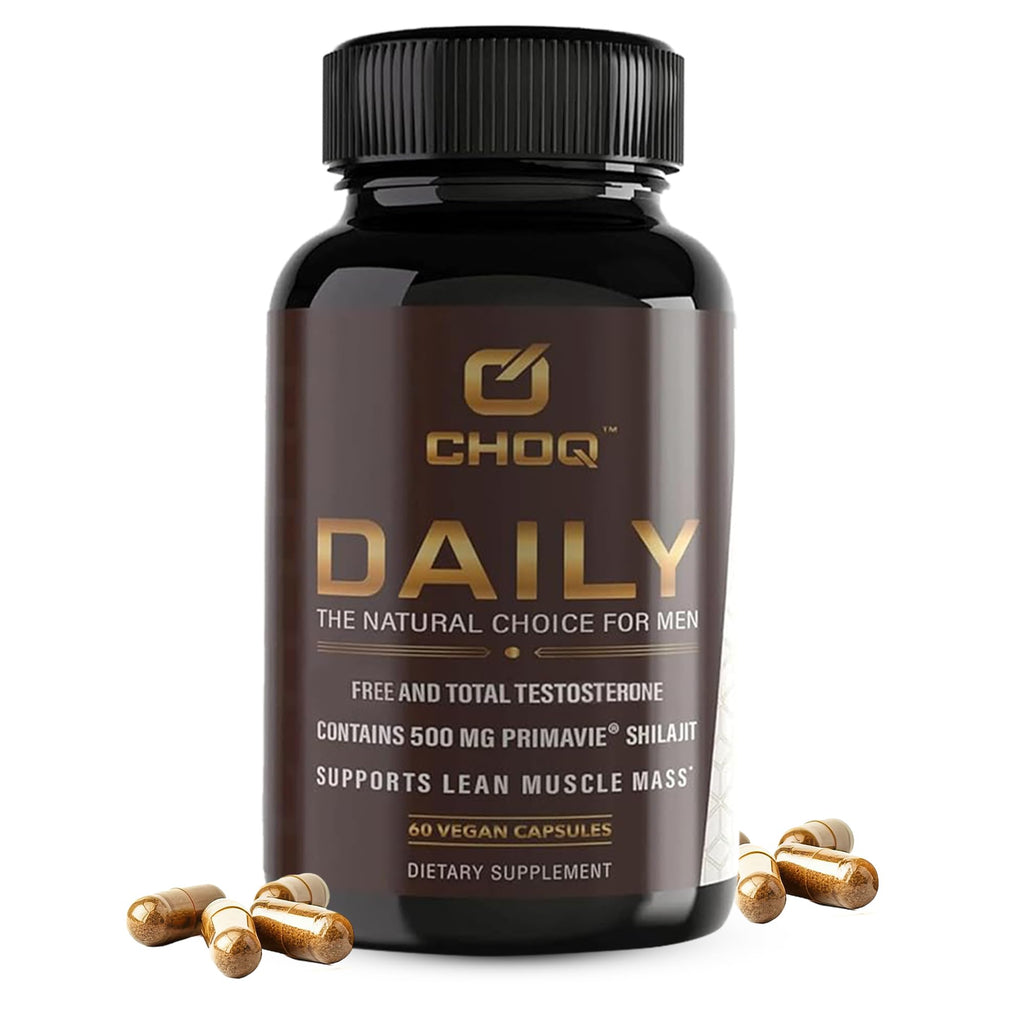 CHOQ Daily with 500mg PrimaVie Shilajit, Safed Musli, Tribulus - Natural Energy, Libido & Muscle Support - Daily Supplement for Men, 60 Vegan Capsules