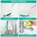 Qaestfy 4-in-1 Tub and Tile Shower Scrubber, 51'' Bathtub Cleaning Brush with Long Handle, Soft & Stiff Bristles Bathroom Scrub Brush, Non-Scratch Shower Cleaner Brush for Cleaning