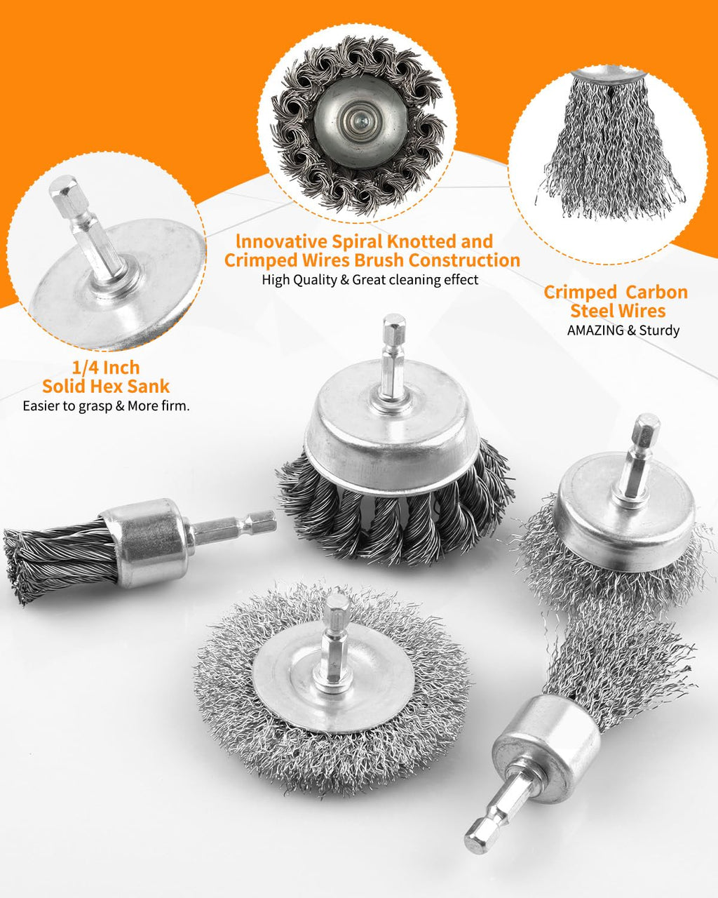 WENHUALI Wire Wheel Cup Brush Set, 20 PCS with 1/4'' Hex Shank, Drill Attachment, Great for Rust/Corrosion/Paint Removal - Extend Life & Reduced Wire Break