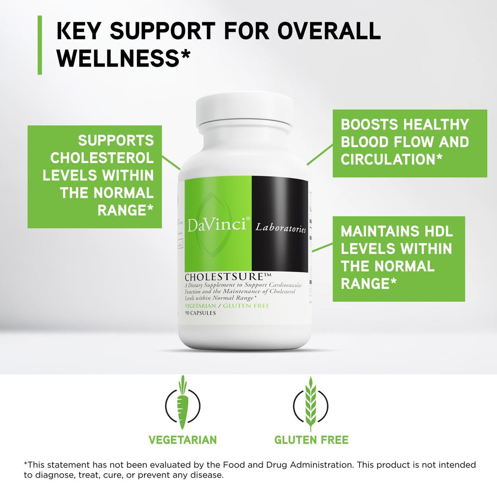 DAVINCI Labs CholestSure Supplement - Supports Cardiovascular Function - Helps Maintain Healthy Cholesterol Levels in a Normal Range - with CoQ10 - Gluten Free - 90 Vegetarian Capsules