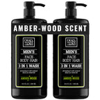 Dead Sea Collection Amber Wood Men’s Body Wash – 3 in 1 Body Wash for Men for Hair, Face & Body – Moisturizing Shower Gel with Dead Sea Minerals – Pack of 2 (33.8 fl oz each)