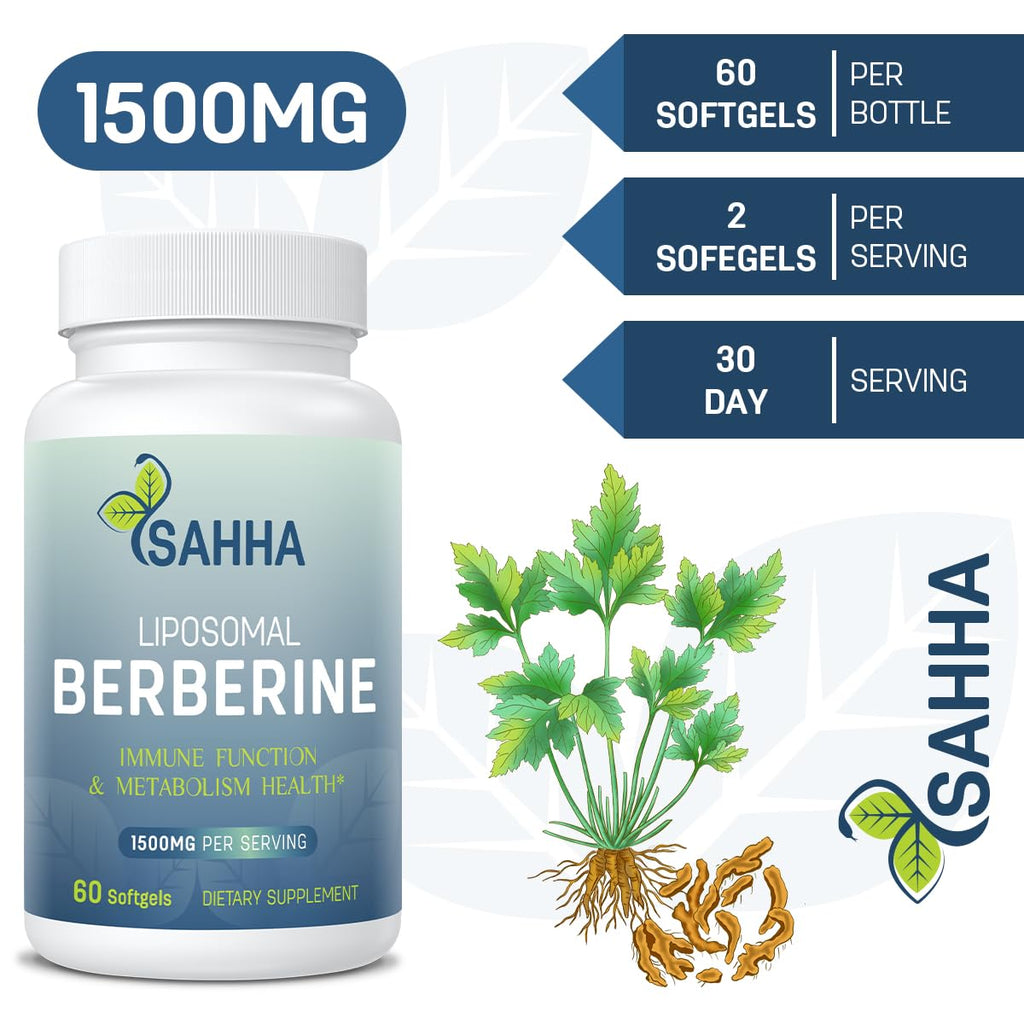 Sahha Liposomal Berberine HCL 1500mg High Bioavailability for Men and Women Overall Health Supplement（2 Pack）