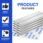 MIKEDE 6Pcs Neodymium Magnets with Adhesive Backing 60x10x3mm Silver