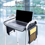 BAGSFY Walker Tray w/Side Pocket for Folding Walkers – Walker Accessory for Seniors with Cup Holder, Non-Slip Mat, and Easy Installation – Universal Fit Walker Table for Meals, Drinks, Reading