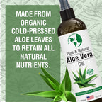 Earth's Daughter Organic Aloe Vera Gel from 100% Pure and Natural Cold Pressed Aloe – Moisturizes - Great for Face - Hair- Sunburn - Aftershave - Bug Bites - 12 oz.