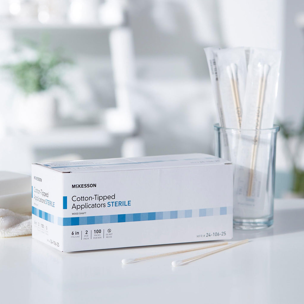 McKesson Sterile Cotton Tipped Applicators, Cleaning, 6 in, 200 ct