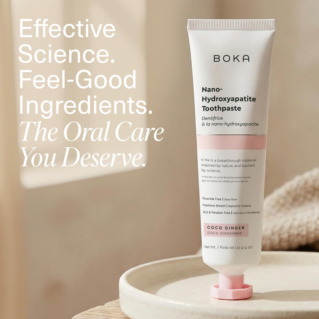 Boka Fluoride Free Toothpaste, Nano Hydroxyapatite Toothpaste, Appropriate for Sensitive Teeth - for Adult Oral Care - Coco Ginger Flavor, 4 Fl Oz 1Pk US Manufactured