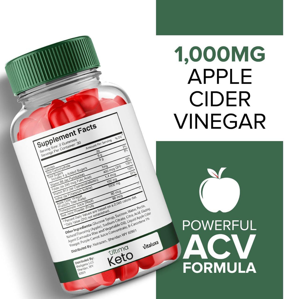 Ultima Keto ACV Gummies - Ultimate Keto Plus ACV Apple Cider Vinegar 525 MG Per Gummy, Ultimaketo+ACV Supplement All Natural Premium Ingredient Advanced Formula (60 Gummies)