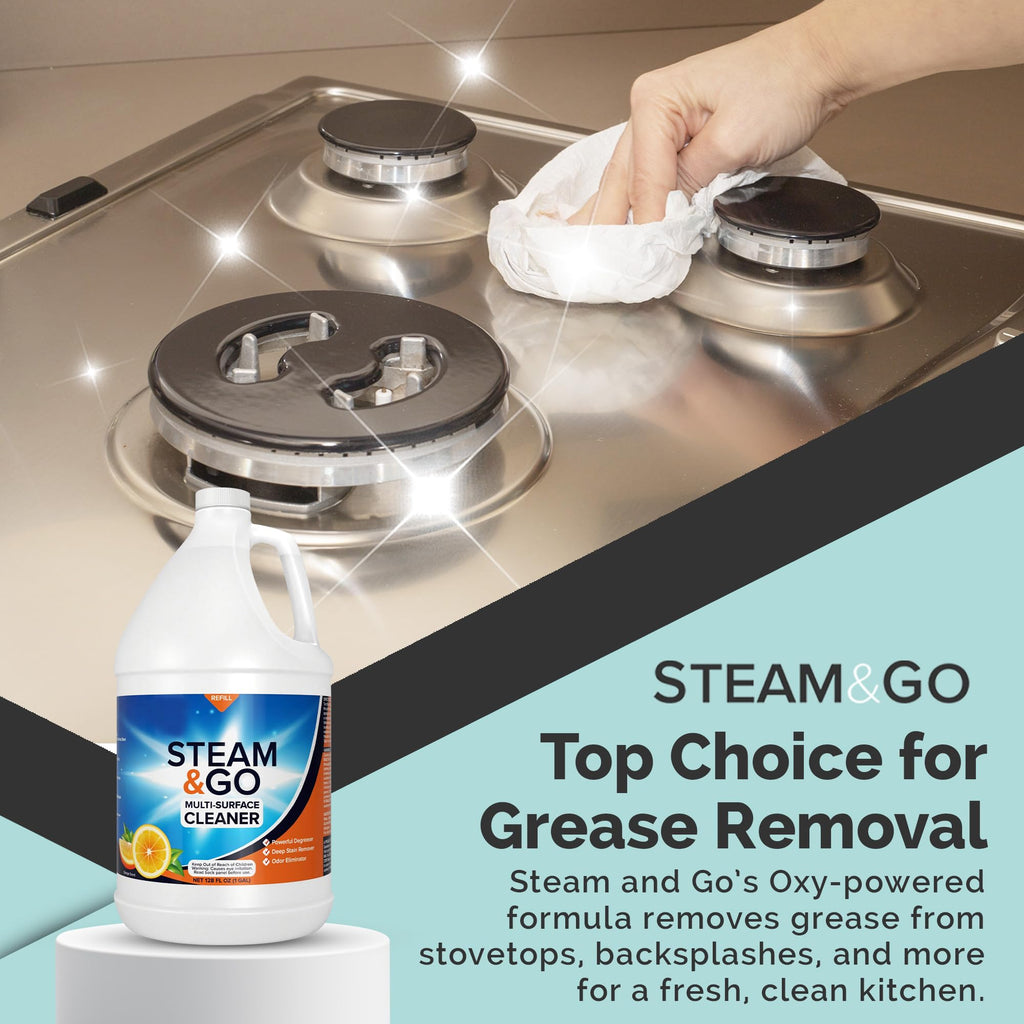 Steam & Go Multi-Purpose Cleaner Spray Refill with Oxy Power for Multi-Surfaces - Removes Stains, Eliminates Odors, & Degreases - Orange Scent, 1 gal