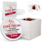 Cakebon Cake Boxes with Drums - 8 Inch Round White Cake Boards/Base para Pasteles (3-Pack) - Caja para Pasteles with Window for Birthdays, Weddings and Parties