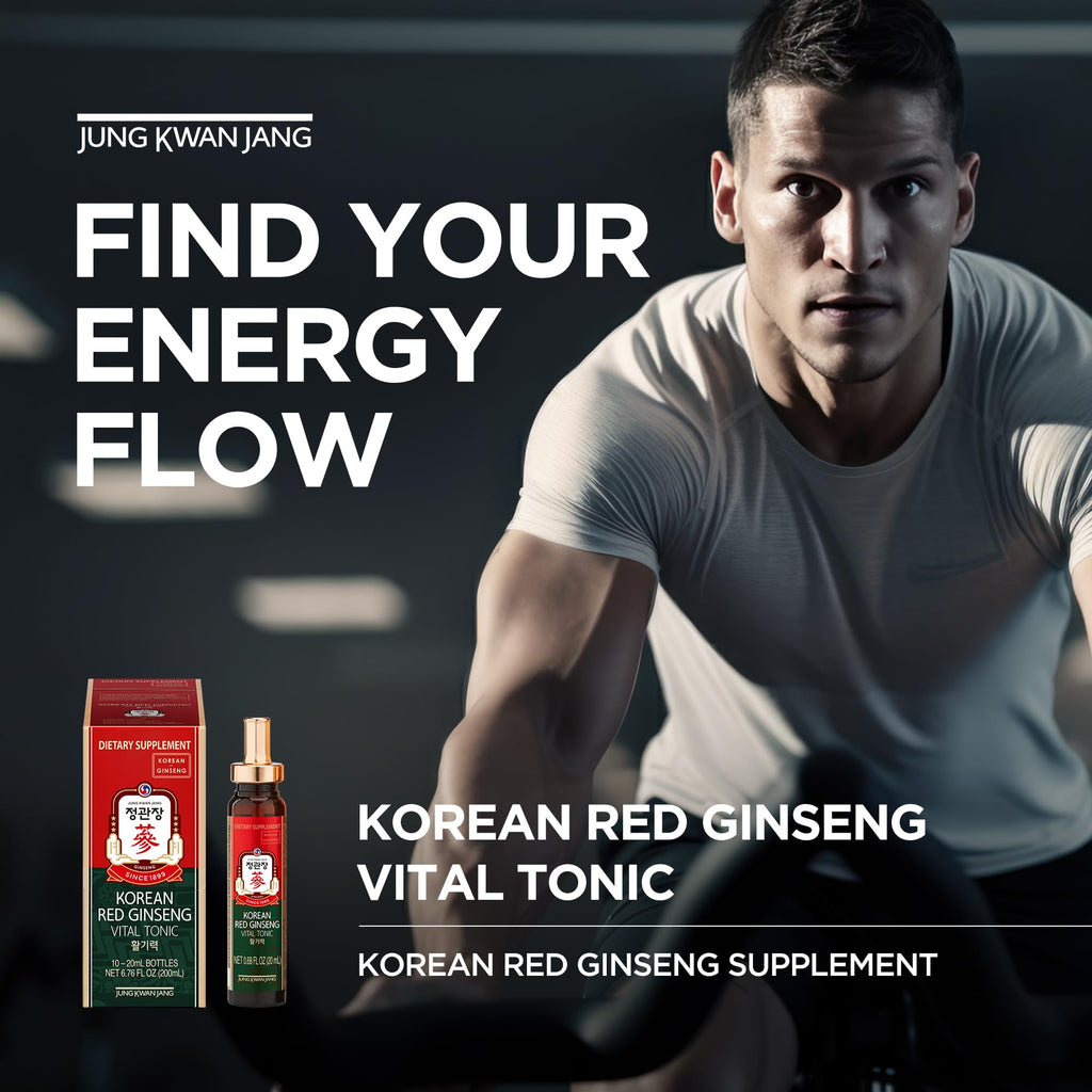 JungKwanJang Korean Red Ginseng Vital Tonic Gift Set Energy Shot Panax Ginseng Giftset for Immune System Booster and Wellness Recovery, Natural Herbs, Vitamins and Minerals - 10 Bottles
