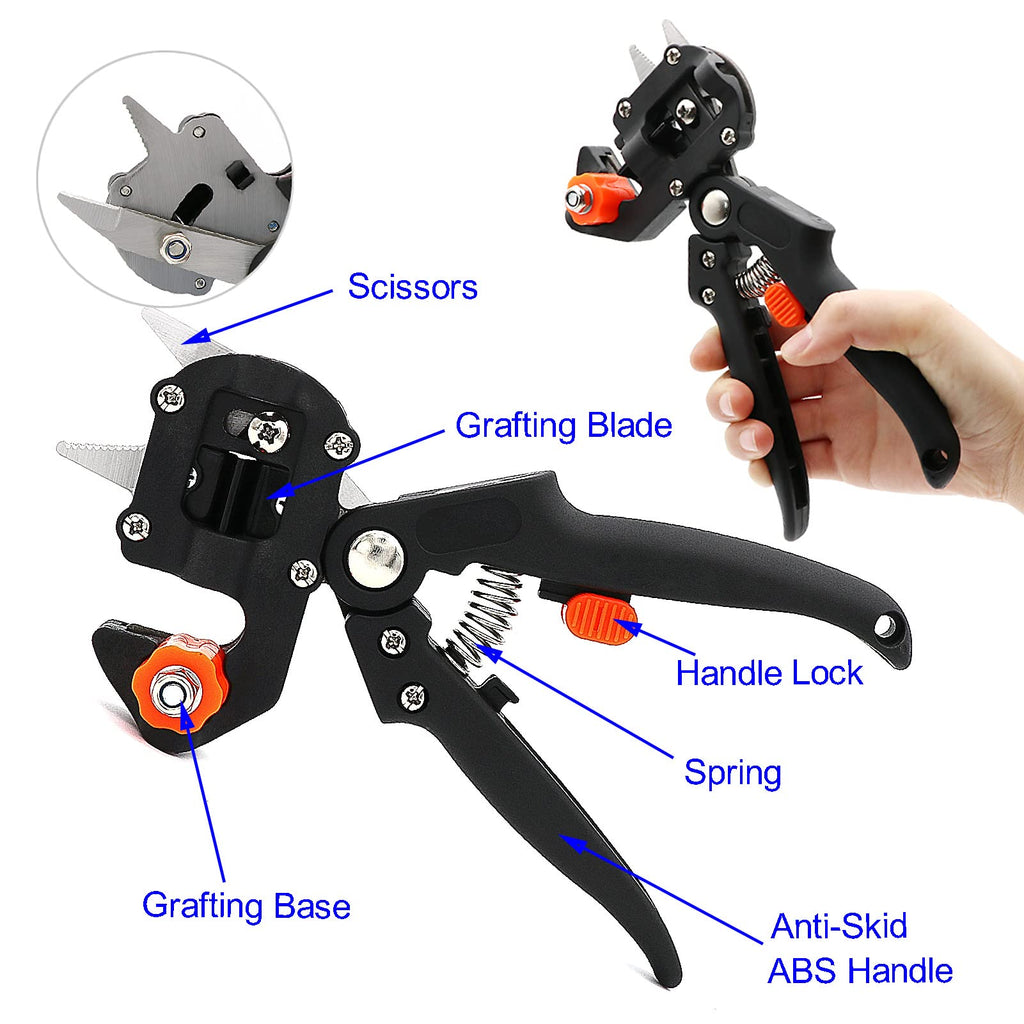 Upgrage Garden Grafting Tools, 2 in 1 Garden Pruning Tools Including Grafting Knife, Pruning Shears, Replacement Blades Grafting Tapes and Labels for Plant Branch Fruit Tree Cutting Pruner Tool Kits