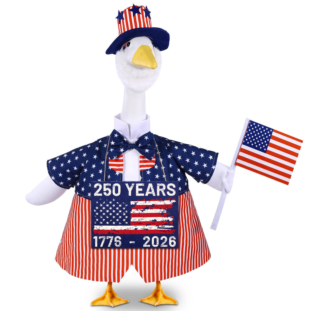 Celltestria 4th of July Goose Outfits for 23" Geese 250th Anniversary Sign Flag Goose Clothes Patriotic Porch Goose Costume for USA Independence Memorial Day Outdoor Patio Yard Lawn Garden Decoration