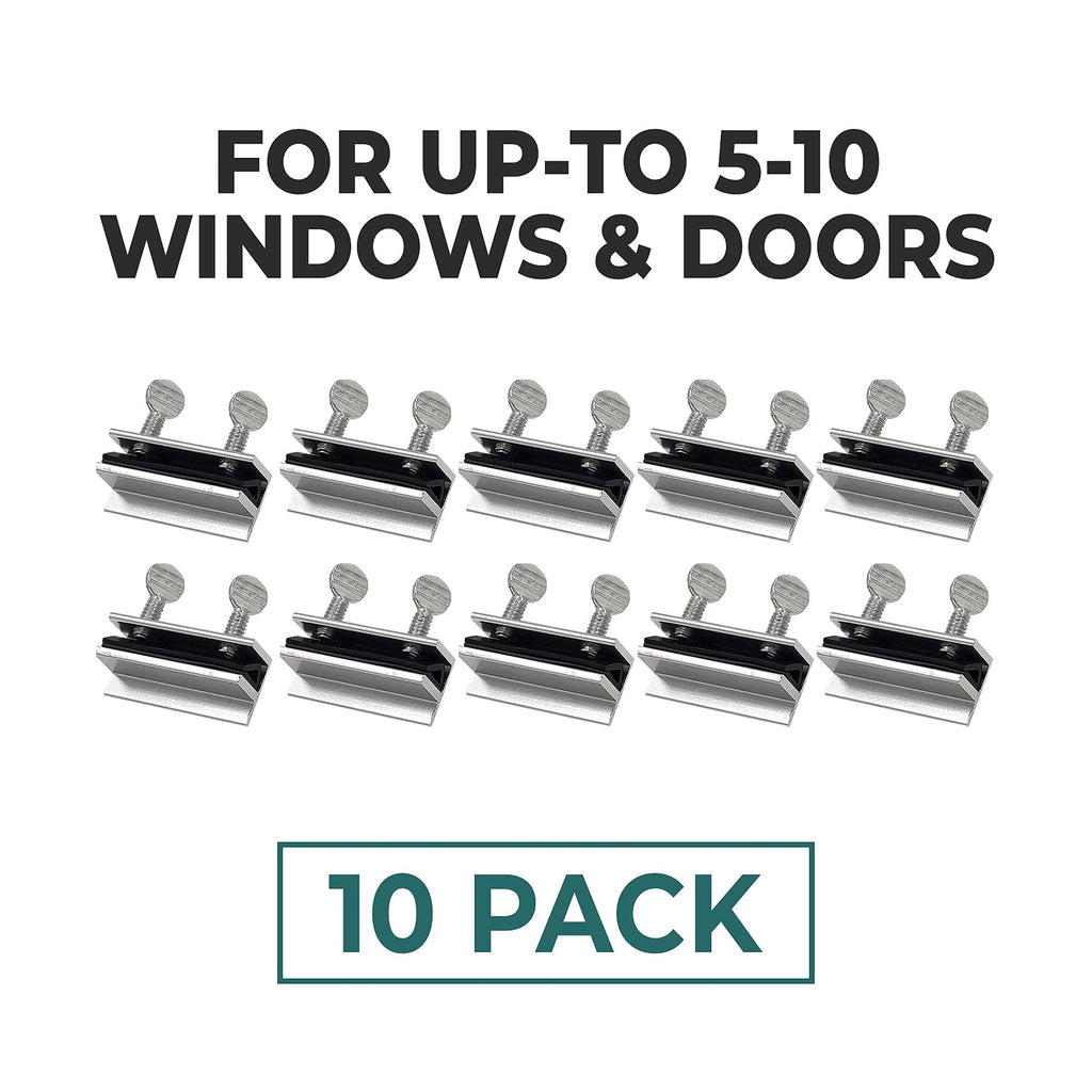 Window Locks, 10 Pack for Vertical and Horizontal Windows, Sliding Window Locks, Adjustable Aluminum Stoppers, No-Drill Install, Fits Tracks up to 3/16" Wide