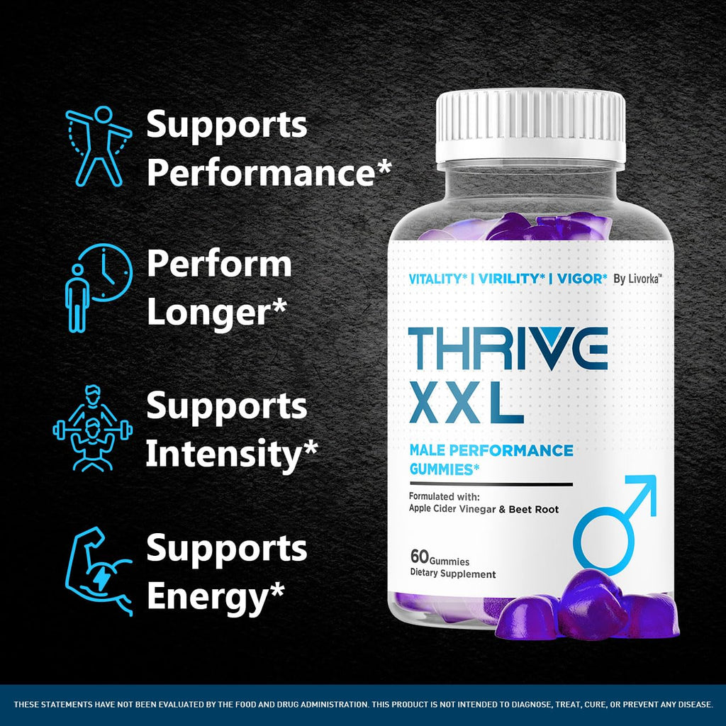 Thrive XXL Gummies - Official ThriveXXL Supplement Support Gummys for Men, ThriveXXLGummies All Natural - Maximum Strength, Advanced Formula for Health & Wellness, 60 Gummies for 1 Month