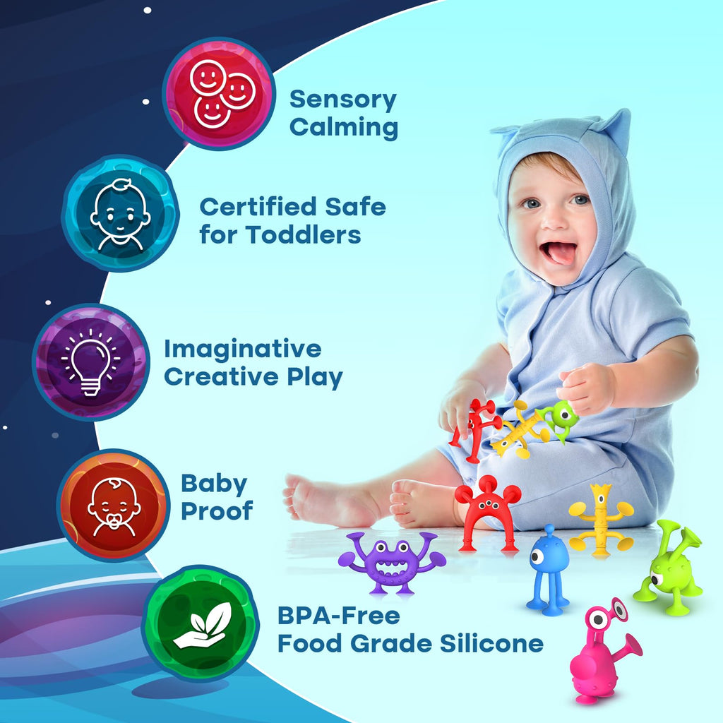 Suction Toy Toddler Bath Toys: No Hole Bath Toy for Boys Girls Gifts - 18PCS Sensory Fidget Toys for Kids - Baby Window Building Toy Gooide Bag Stuffers - Travel Toys Road Trip Essential